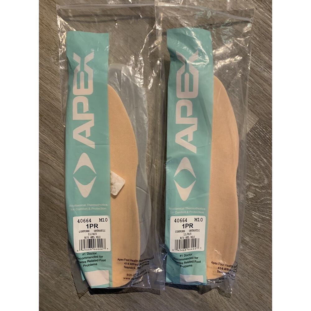 APEX Orthotics 40664 Without Gel Mens Size 10 Tan 2 Pair NEW!